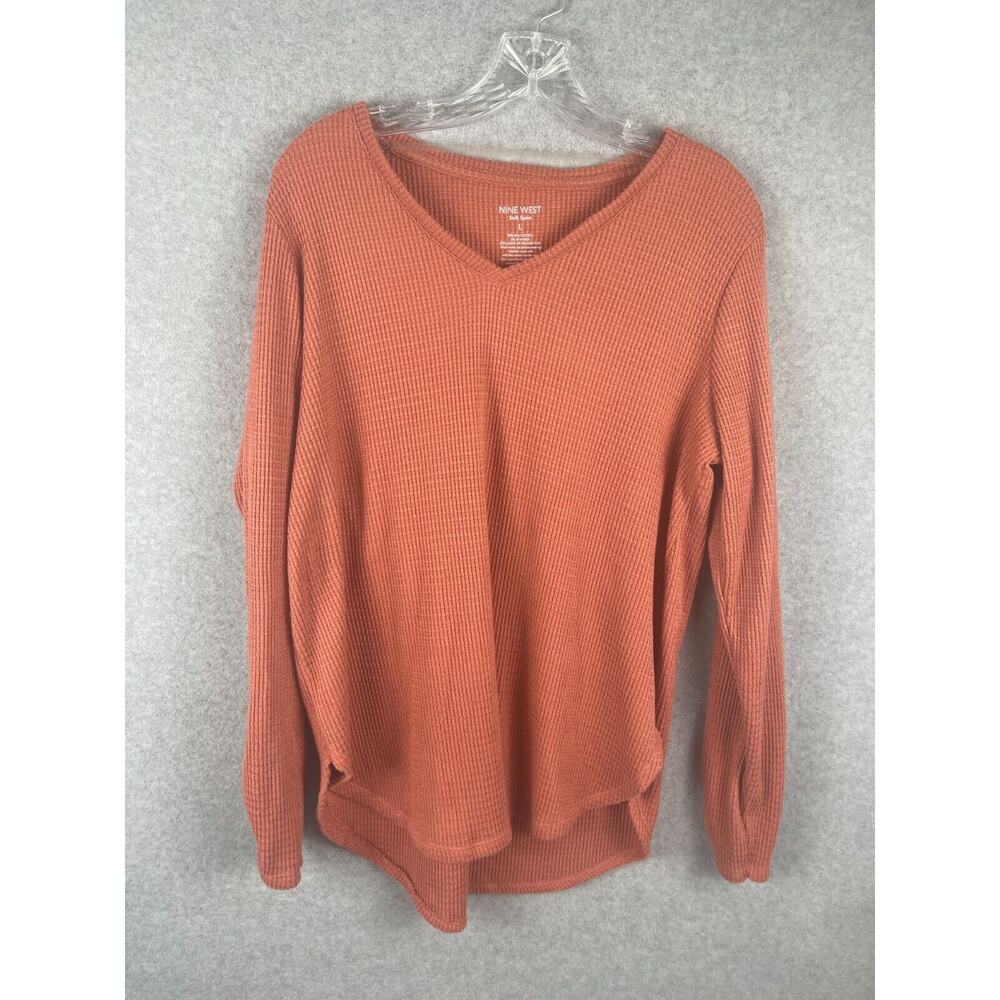 Nine West Sweater Women's Size L Peach V Neck Soft Spun Pullover Fall